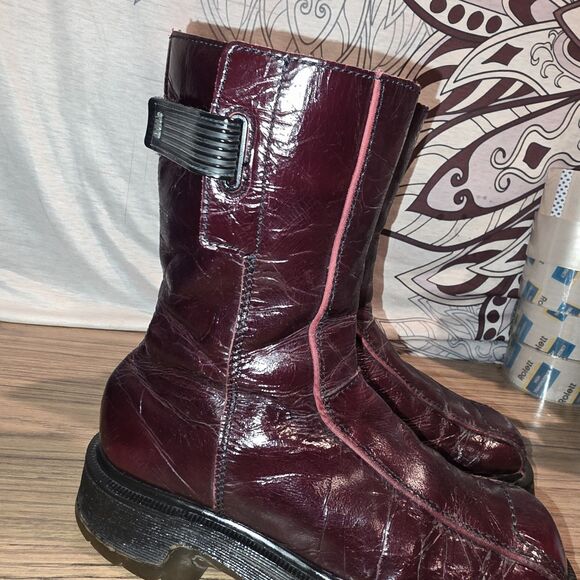 DR MARTENS 9788 4UK 6US Vintage Y2K Brick Red Patent Zip Moto Logo Boots England - Picture 3 of 16